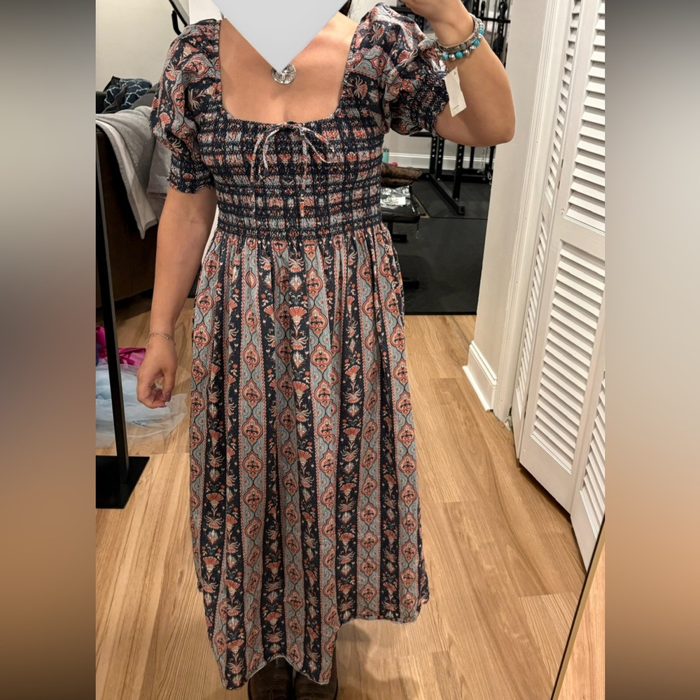 Hill House Nap Dress with cap sleeves in Navy and Dusty Rose Print - XL - Picture 3 of 3
